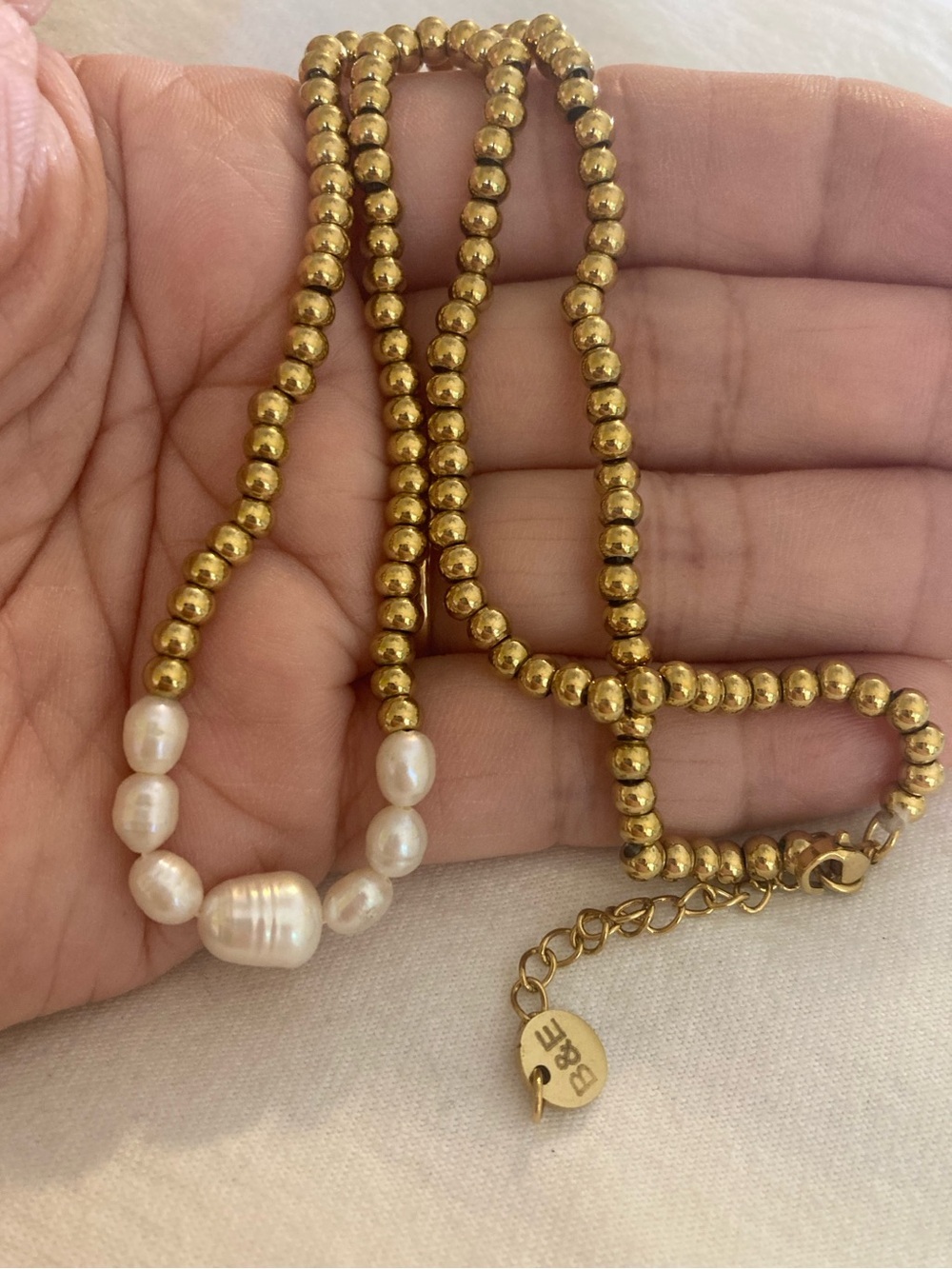 Metal Beads and Freshwater Pearls B&E Marked Necklace